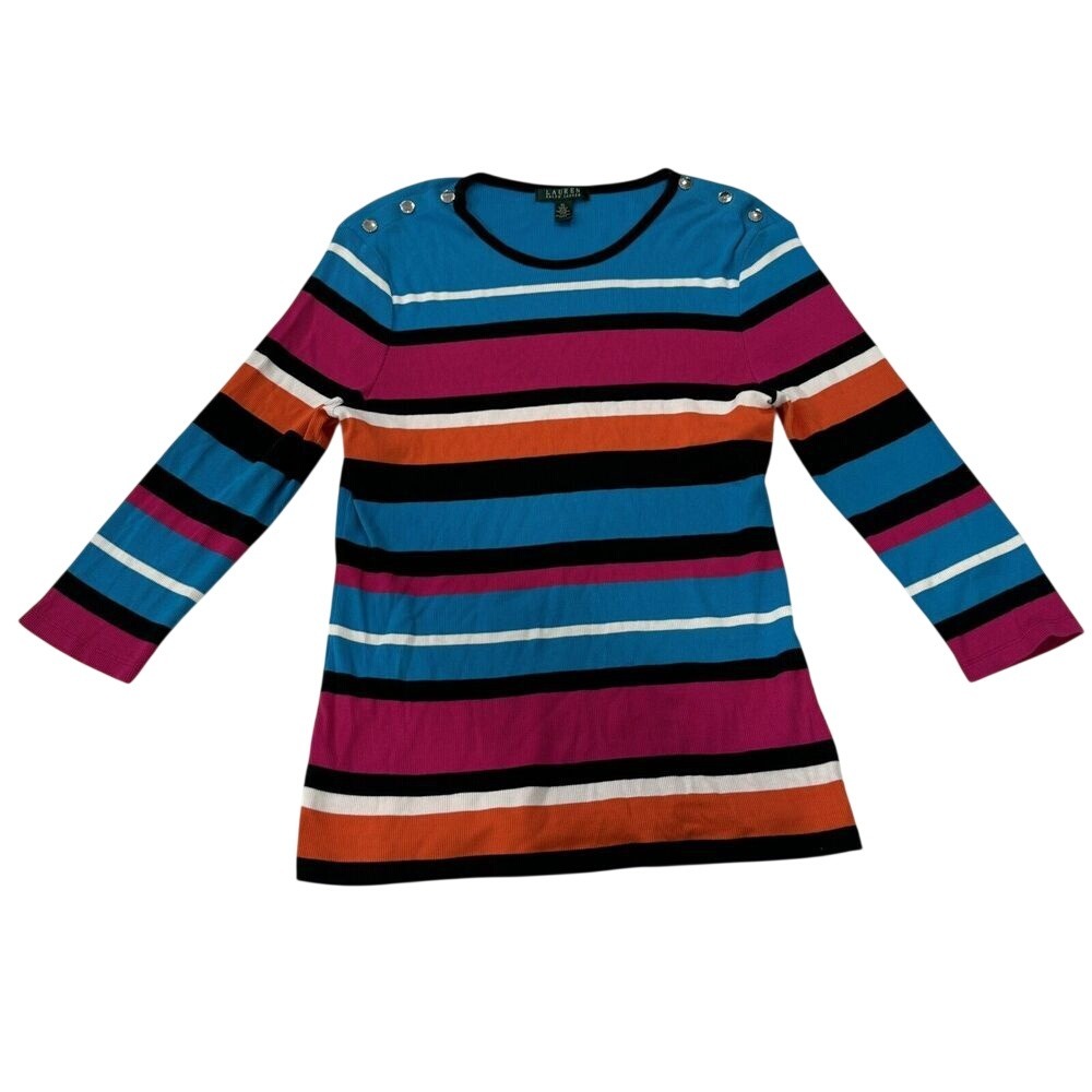 Lauren Ralph Lauren Striped Sweater Women XL‎ Colorblock Preppy Y2K Knit Top